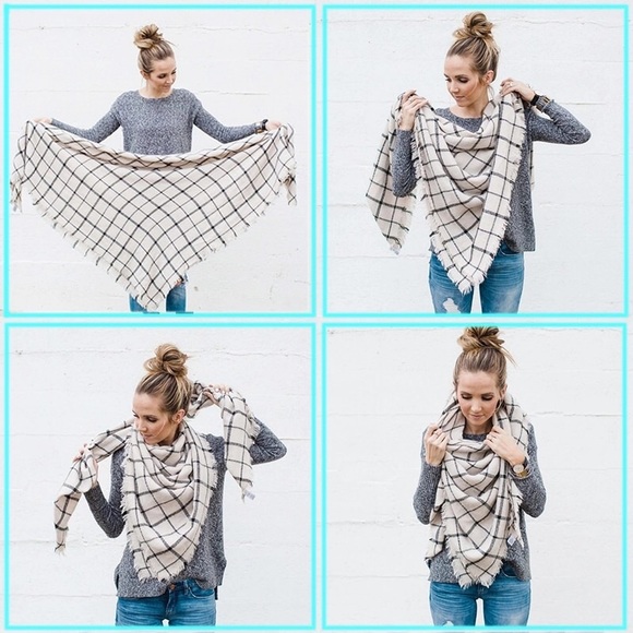 Red & Burgundy Plaid Cashmere Blanket Scarf - Picture 2 of 3